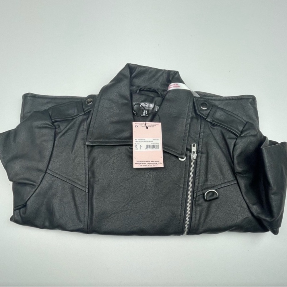 Missguided Black Faux Leather Biker Jacket, Grunge, Rock, Emo - Picture 5 of 5